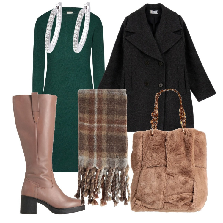 Outfit donna - La sciarpa morbida. Stile Chic per Ufficio. Abbinamento con borse a mano, stivali, sciarpe, orecchini, cappotti, vestiti midi/longuette.