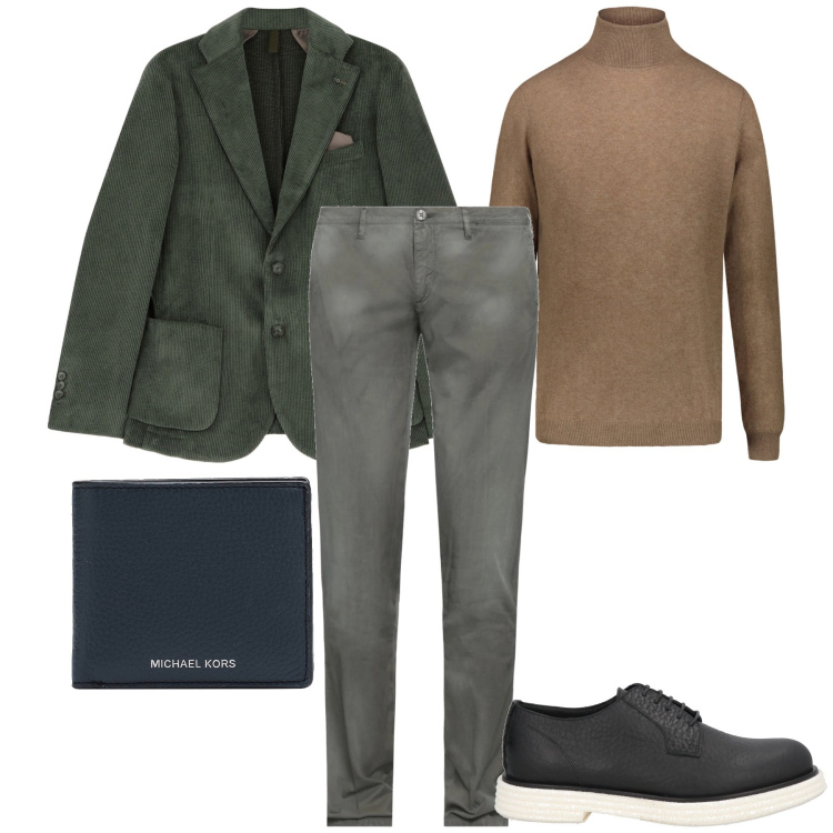 Outfit uomo - La giacca verde. Stile Urban per Ufficio. Abbinamento con pantaloni, scarpe stringate, portafogli, giacche, maglieria.