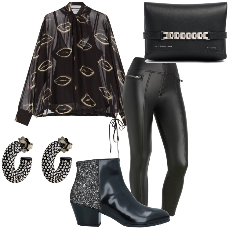 Outfit donna - Rock da sera. Stile Rock per Serata fuori. Abbinamento con stivaletti, orecchini, camicie, pantaloni skinny, pochette.