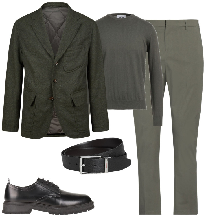 Outfit uomo - City. Stile Urban per Tutti i giorni. Abbinamento con scarpe stringate, cinture, pullovers, pantaloni chino, giacche.