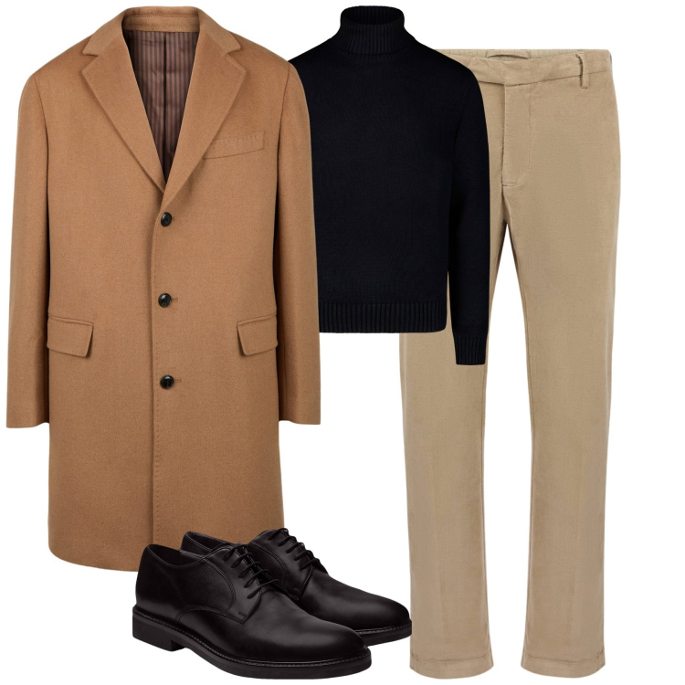 Outfit uomo - City. Stile Business/Elegante per Tutti i giorni. Abbinamento con scarpe stringate, cappotti, pantaloni, maglieria.