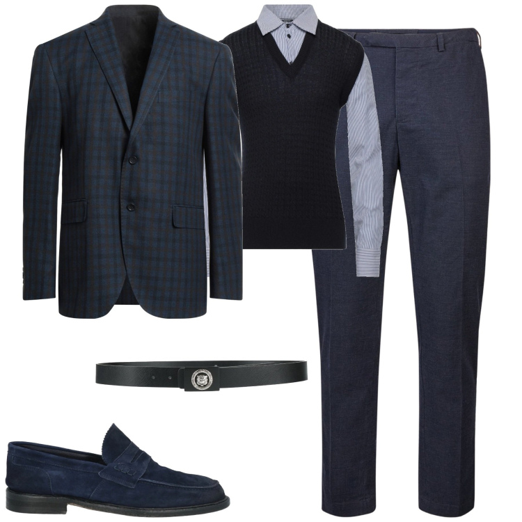 Outfit uomo - City. Stile Business/Elegante per Tutti i giorni. Abbinamento con giacche, scarpe stringate, cinture, pullovers, pantaloni.