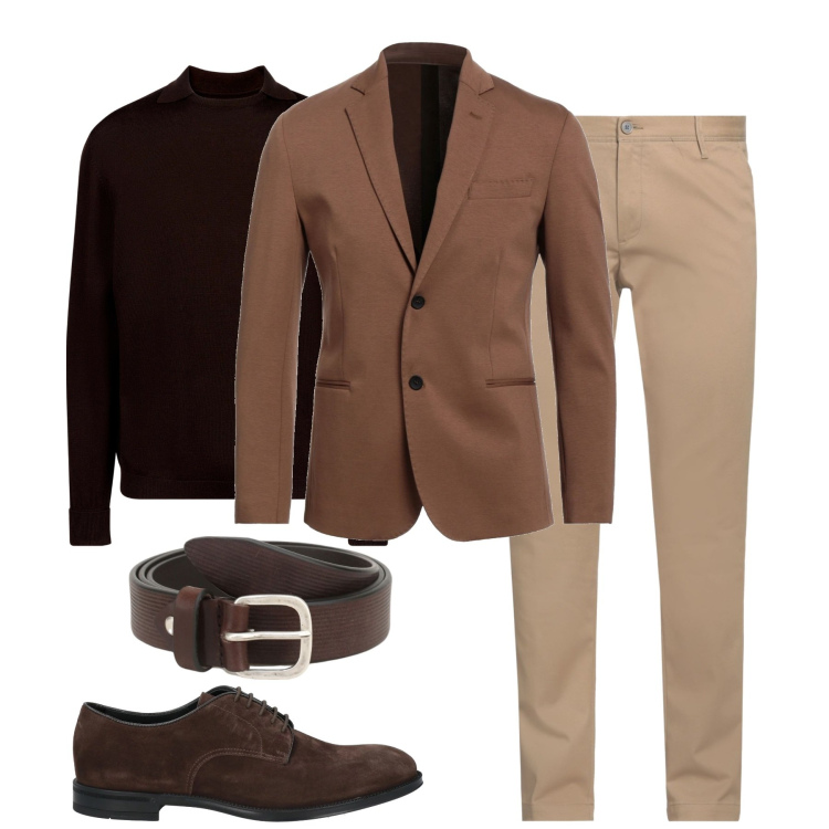 Outfit uomo - City. Stile Urban per Tutti i giorni. Abbinamento con giacche, scarpe stringate, pantaloni chino, cinture, maglieria.