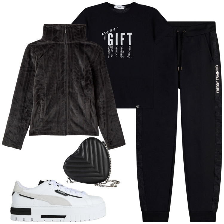 Outfit donna - City. Stile Casual per Tutti i giorni. Abbinamento con borse a tracolla, sneakers, felpe, t-shirt, pantaloni.