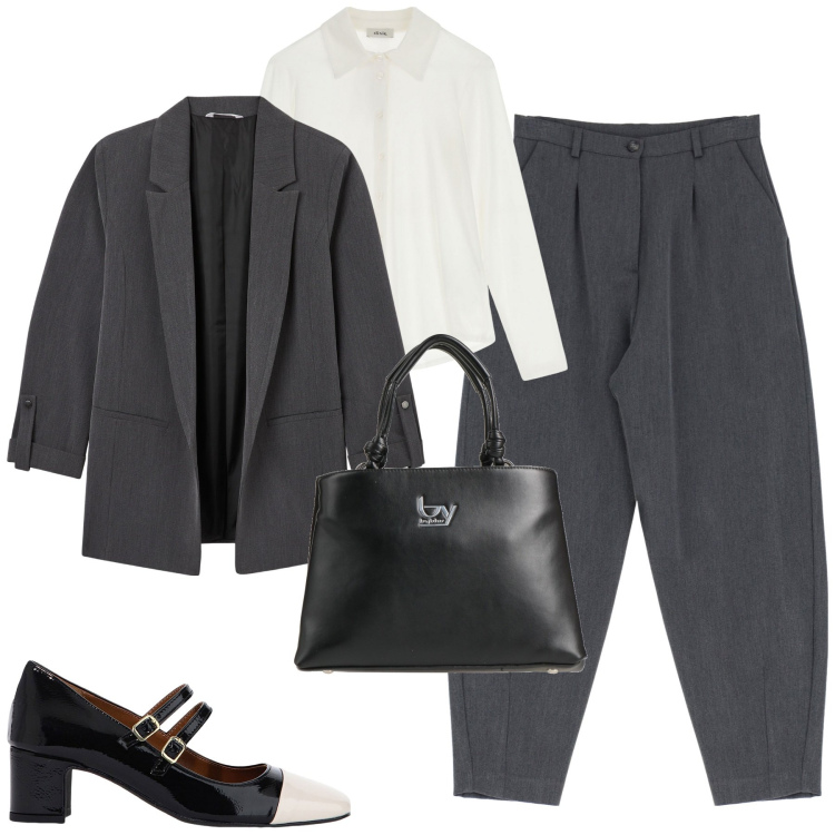Outfit donna - City. Stile Minimal per Tutti i giorni. Abbinamento con borse a mano, blazer, décolleté, pantaloni, camicie.