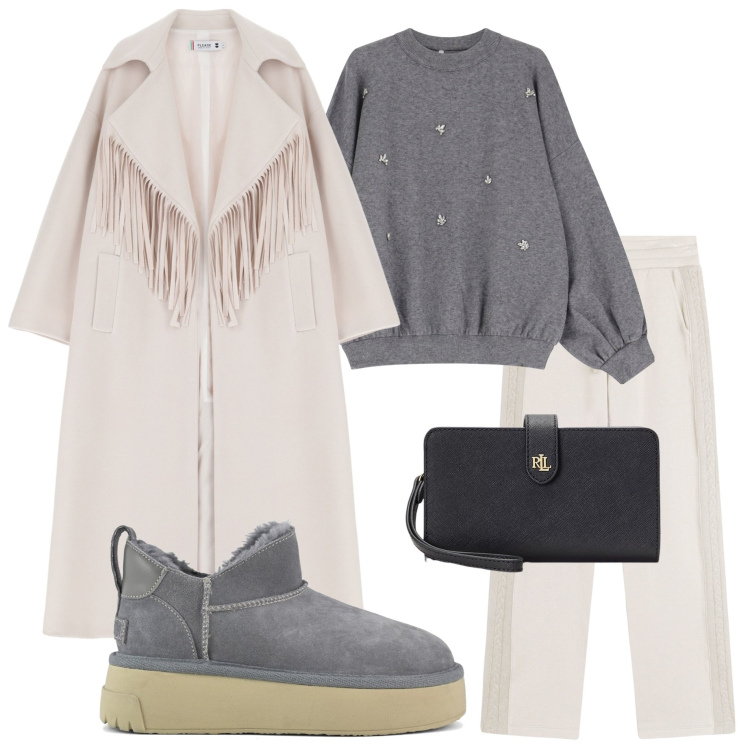 Outfit donna - Urban escape. Stile Urban per Tutti i giorni. Abbinamento con cappotti, pullovers, pantaloni, pochette, stivali.