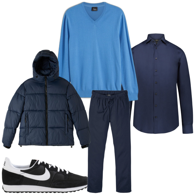 Outfit uomo - Pronto per uscire. Stile Casual per Tutti i giorni. Abbinamento con pantaloni, maglieria, sneakers, piumini, camicie.