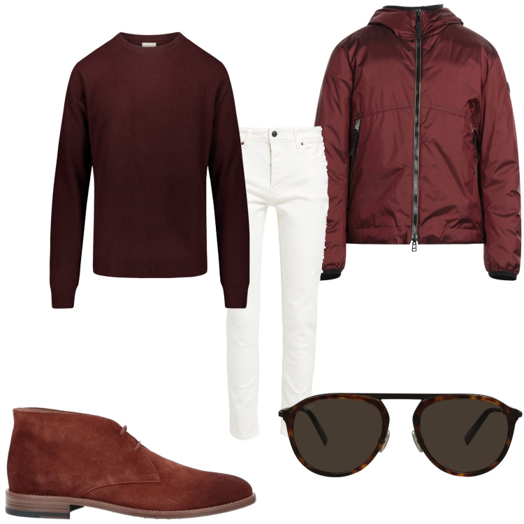 Outfit uomo - Il pantalone bianco anche d\'inverno. Stile Trendy per Tutti i giorni. Abbinamento con stivali e stivaletti, occhiali da sole, pantaloni, giacche, maglieria.