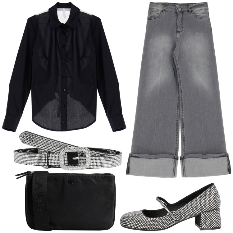 Outfit donna - La Mary Jane. Stile Casual chic per Serata fuori. Abbinamento con décolleté, borse a tracolla, cinture, camicie, jeans.