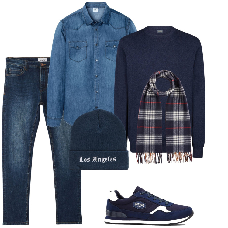 Outfit uomo - Ben coperto. Stile Trendy per Tutti i giorni. Abbinamento con sneakers, camicie, jeans skinny, berretti, maglieria, sciarpe.