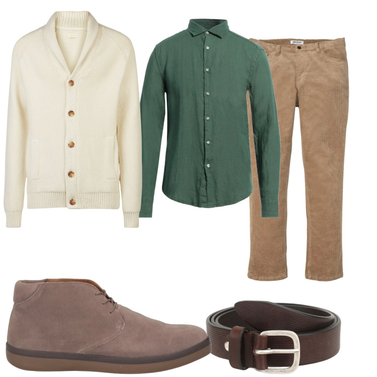Outfit uomo - Il pranzo della domenica. Stile Urban per Tutti i giorni. Abbinamento con pantaloni, camicie, stivali e stivaletti, cinture, cardigans.