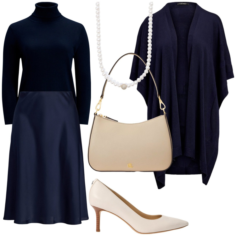 Outfit donna - Total look #2039134. Stile Bon Ton per Serata fuori. Abbinamento con collane, gonne, borse a spalla, maglieria, décolleté, cappe.