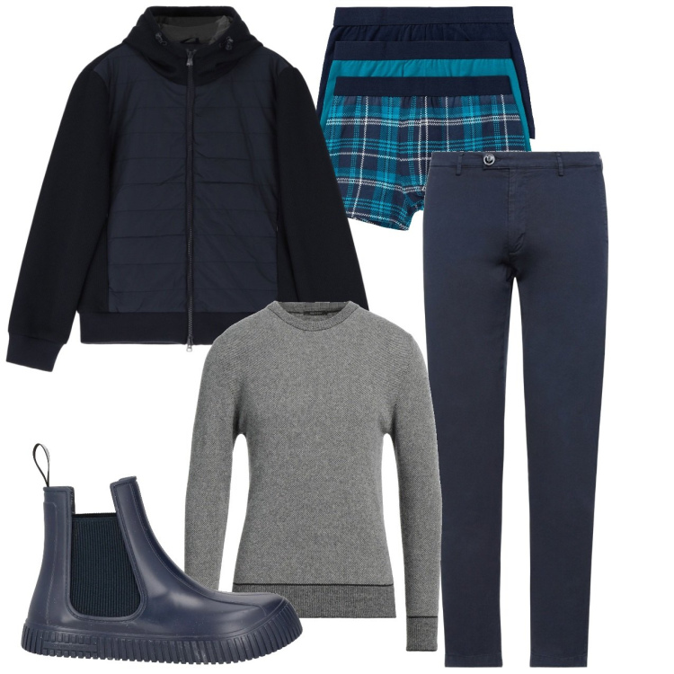 Outfit uomo - Bellosguardo. Stile Casual per Tutti i giorni. Abbinamento con boxer, pantaloni skinny, pullovers, stivali e stivaletti, piumini.
