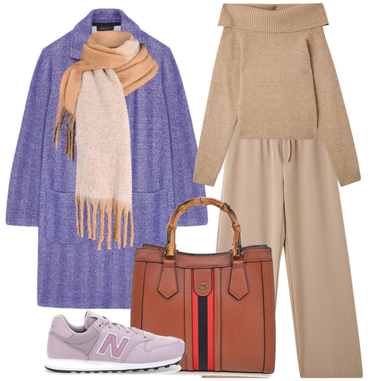 Outfit donna - Viola rilassante. Stile Casual chic per Tutti i giorni. Abbinamento con pantaloni, maglieria, sciarpe, borse a tracolla, sneakers, cappotti.