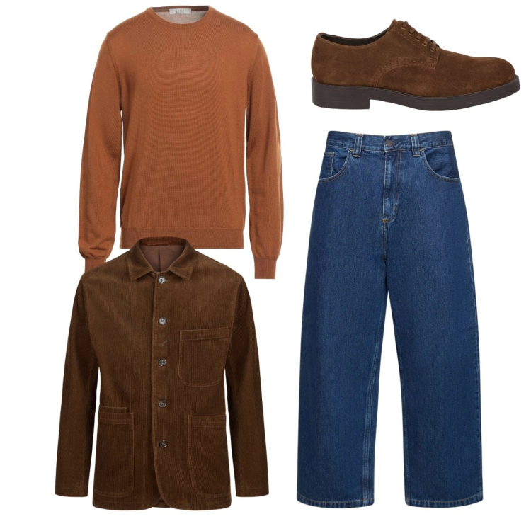 Outfit uomo - In jeans. Stile Trendy per Tutti i giorni. Abbinamento con pullovers, giacche, jeans, scarpe stringate.