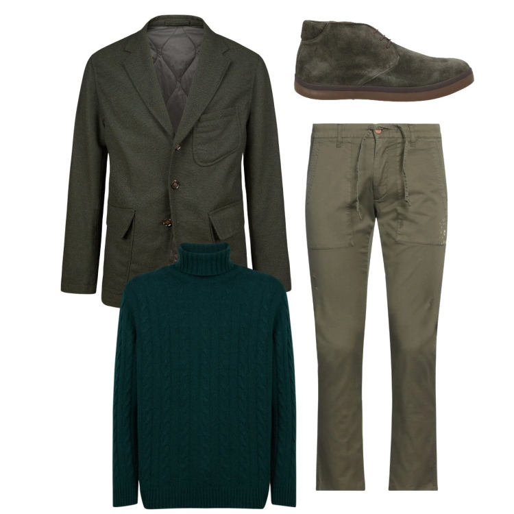 Outfit uomo - Mister Green. Stile Trendy per Tutti i giorni. Abbinamento con stivali e stivaletti, pantaloni, giacche, maglieria.