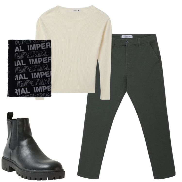 Outfit uomo - Total look #2039214. Stile Trendy per Tutti i giorni. Abbinamento con pantaloni chino, stivali e stivaletti, maglieria, sciarpe.