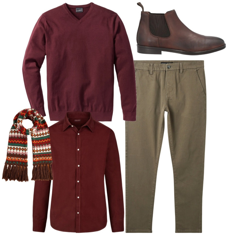 Outfit uomo - Sciarpe a gennaio. Stile Casual per Tutti i giorni. Abbinamento con maglieria, stivali e stivaletti, pantaloni chino, sciarpe, camicie.