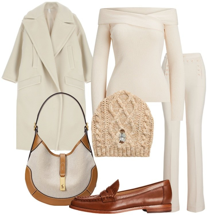 Outfit donna - Urban Escape. Stile Minimal per Tutti i giorni. Abbinamento con cappotti, mocassini, maglieria, pantaloni, borse a spalla, berretti.