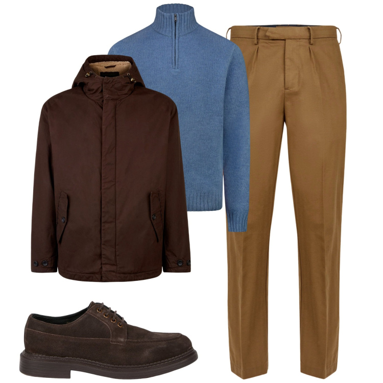 Outfit uomo - City. Stile Urban per Tutti i giorni. Abbinamento con giacche, pantaloni, maglieria, scarpe stringate.