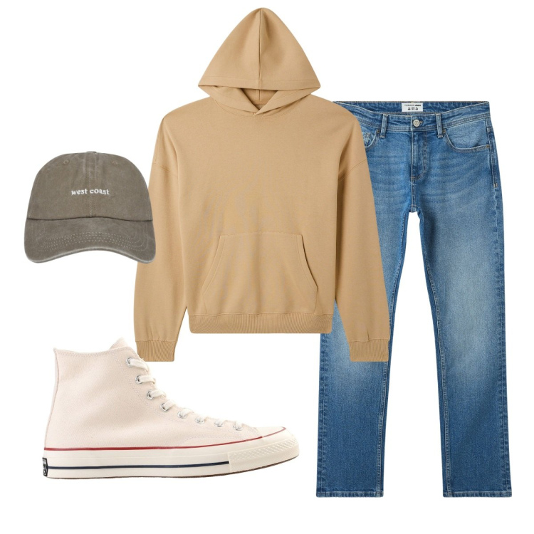Outfit uomo - Total look #2039418. Stile Casual per Tutti i giorni. Abbinamento con sneakers alte, jeans, cappelli, felpe con cappuccio.