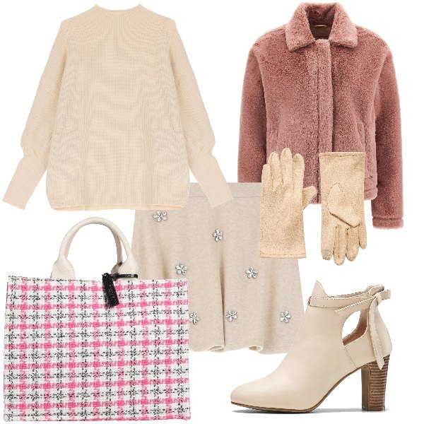 Outfit donna - Total look #2039482. Stile Romantica per Tutti i giorni. Abbinamento con stivaletti, borse a mano, guanti, minigonne, cappotti, maglieria.
