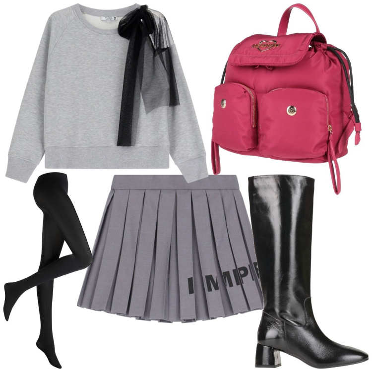 Outfit donna - Una gonna a gennaio: sporty- chic. Stile Sporty chic per Tutti i giorni. Abbinamento con collant, zaini, stivali, felpe, minigonne.