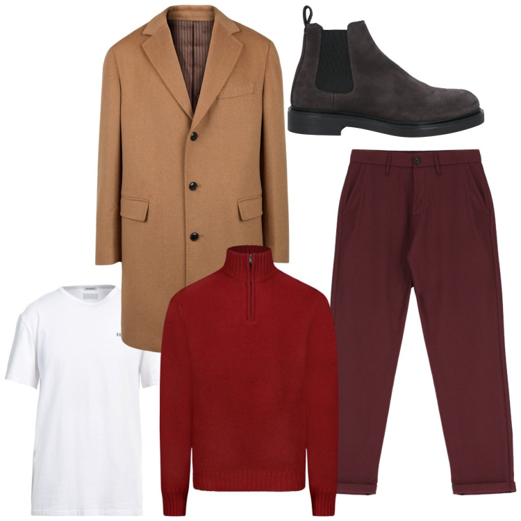Outfit uomo - In città. Stile Casual per Tutti i giorni. Abbinamento con stivali e stivaletti, t-shirt, pantaloni, cappotti, maglieria.