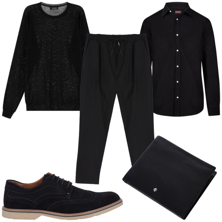 Outfit uomo - Total look #2039530. Stile Trendy per Tutti i giorni. Abbinamento con scarpe stringate, pantaloni, maglieria, portafogli, camicie.