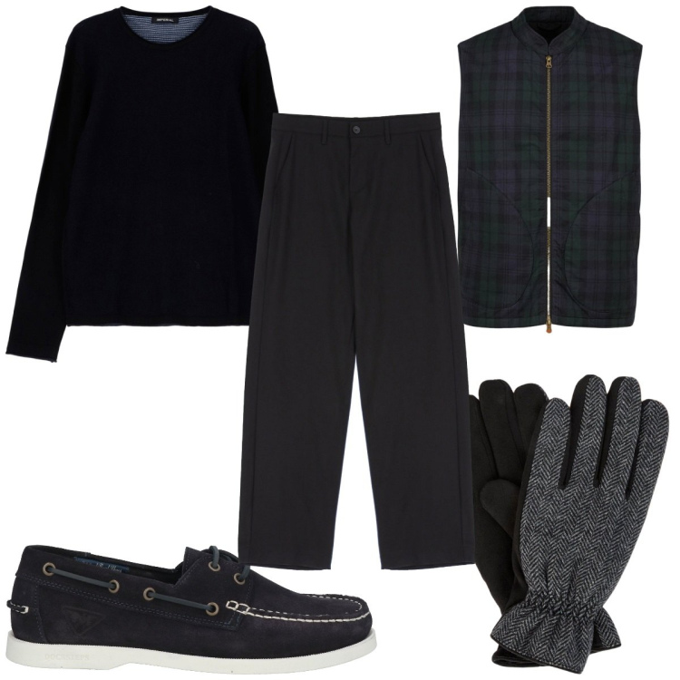 Outfit uomo - Total look #2039531. Stile Trendy per Tutti i giorni. Abbinamento con scarpe stringate, pantaloni, maglieria, piumini, guanti.