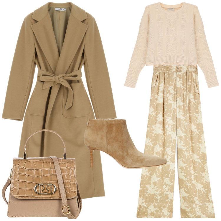 Outfit donna - I love beige. Stile Urban per Ufficio. Abbinamento con borse a mano, cappotti, pantaloni culotte, pullovers, stivaletti.