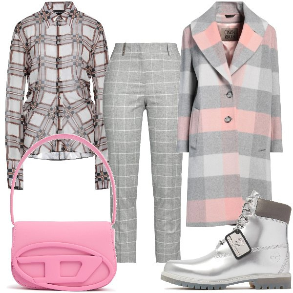 Outfit donna - Total look #2039591. Stile Trendy per Ufficio. Abbinamento con camicie, pantaloni, cappotti, borse a spalla, stivali.