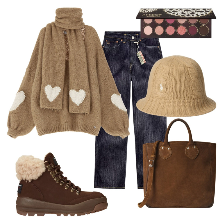 Outfit donna - Occasioni. Stile Casual per Tutti i giorni. Abbinamento con ombretti, maglieria, stivaletti, cappelli, jeans dritti, borse tote.