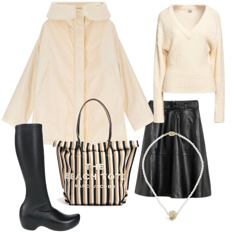 Outfit donna - Parka oversize. Stile Trendy per Tutti i giorni. Abbinamento con gonne, stivali, pullovers, parka, borse tote, collane.