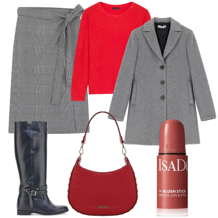 Outfit donna - Gonna midi per ogni occasione. Stile Casual chic per Ufficio. Abbinamento con blush, cappotti, borse a spalla, gonne longuette, stivali, maglieria.