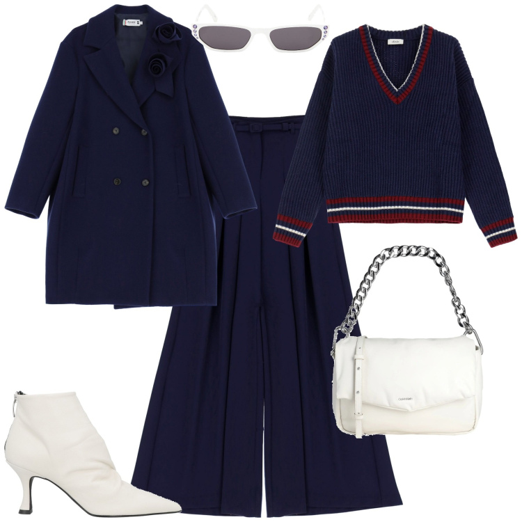 Outfit donna - Total look #2039677. Stile Minimal per Ufficio. Abbinamento con stivaletti, borse a spalla, cappotti, pantaloni, pullovers, occhiali da sole.