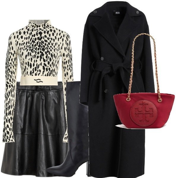 Outfit donna - gonna ecopelle. Stile Romantica per Tutti i giorni. Abbinamento con gonne, maglieria, cappotti, stivali, borse a tracolla.
