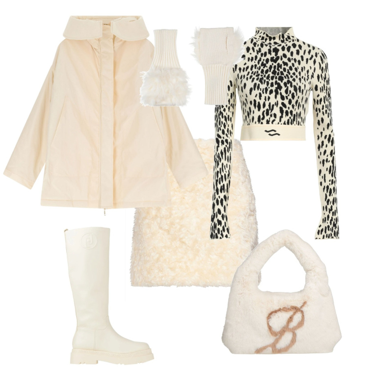 Outfit donna - Total look #2039690. Stile Romantica per Tutti i giorni. Abbinamento con minigonne, stivali, maglieria, guanti, borse a mano, parka.