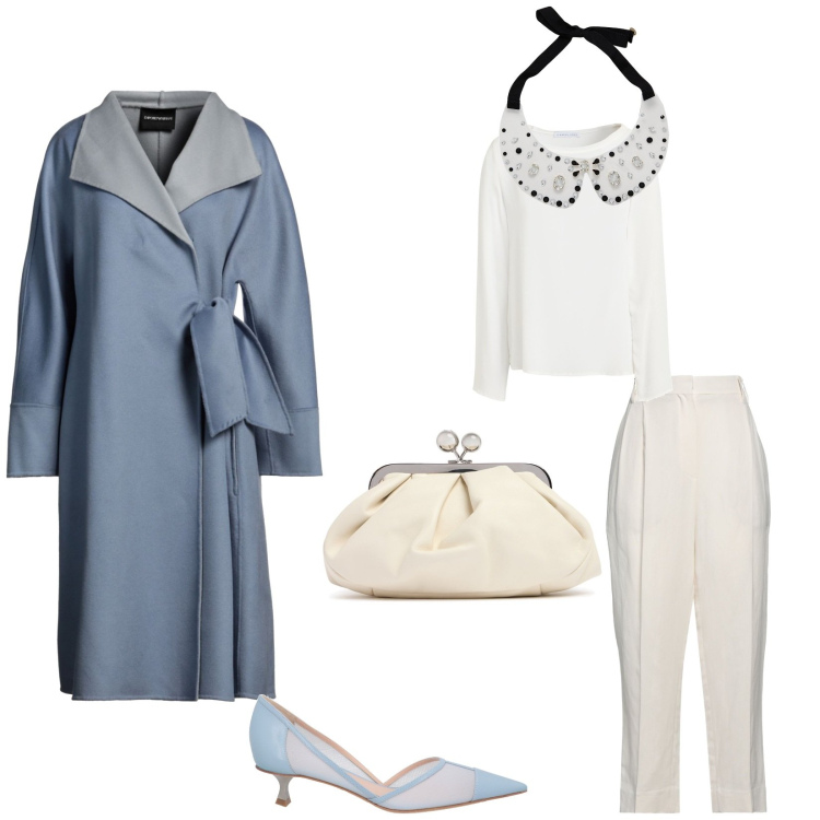 Outfit donna - Una cerimonia molto elegante. per Cerimonia. Abbinamento con cappotti, décolleté, top, collane, pantaloni, pochette.