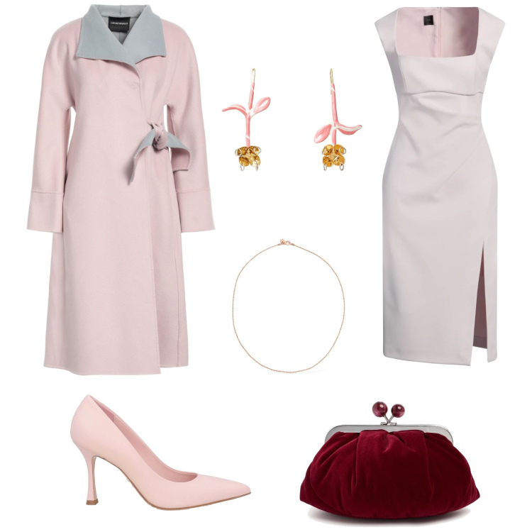 Outfit donna - Testimone di nozze. per Cerimonia. Abbinamento con cappotti, vestiti midi/longuette, décolleté, orecchini, pochette, collane.