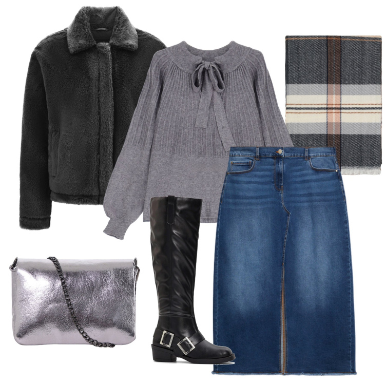 Outfit donna - La maglia col fiocco. Stile Casual chic per Ufficio. Abbinamento con stivali sopra il ginocchio, sciarpe, cappotti, pullovers, pochette, gonne lunghe.