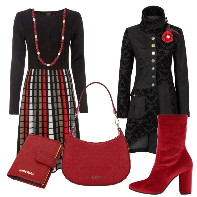 Outfit donna - Total look #2039732. Stile Chic per Ufficio. Abbinamento con vestiti, cappotti, stivaletti, collane, portafogli, borse a spalla.
