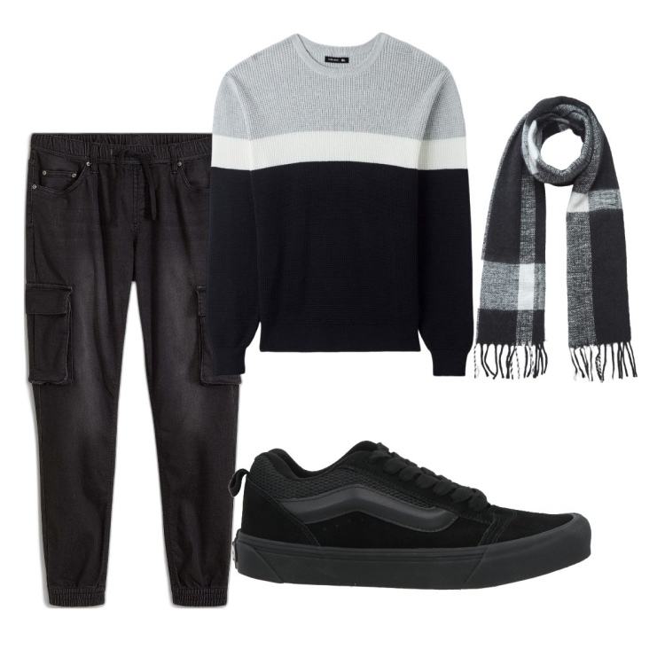 Outfit uomo - Total look #2039736. Stile Casual per Tutti i giorni. Abbinamento con jeans slim fit, sneakers, maglieria, sciarpe.