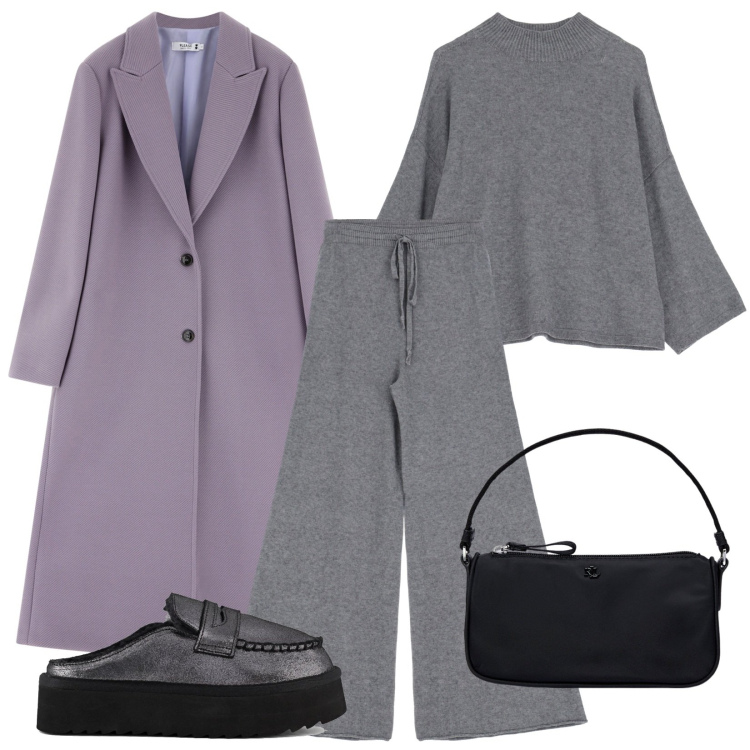 Outfit donna - Total look #2039749. Stile Urban per Tutti i giorni. Abbinamento con cappotti, pantaloni, maglieria, pochette, mocassini.
