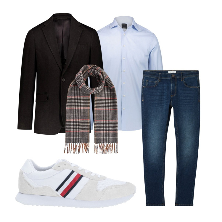 Outfit uomo - Total look #2039803. Stile Trendy per Tutti i giorni. Abbinamento con sneakers, jeans skinny, giacche, camicie, sciarpe.
