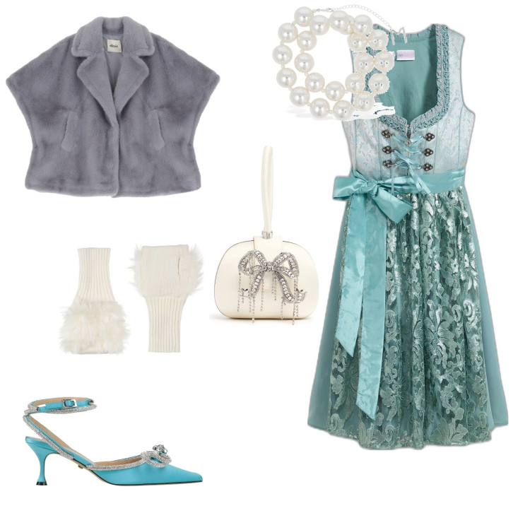 Outfit donna - Feste di carnevale. per Cerimonia. Abbinamento con vestiti, guanti, décolleté, blazer, pochette, collane.