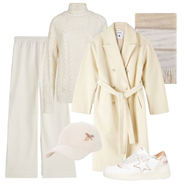 Outfit donna - Passeggiata total relax - @ste71. Stile Casual per Tutti i giorni. Abbinamento con sneakers, cappelli, cappotti, foulard, pantaloni a palazzo, maglieria.