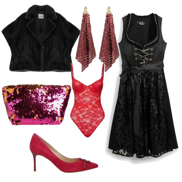 Outfit donna - Rosso s .valentino. per Serata fuori. Abbinamento con borse a mano, décolleté, vestiti, blazer, orecchini, body.