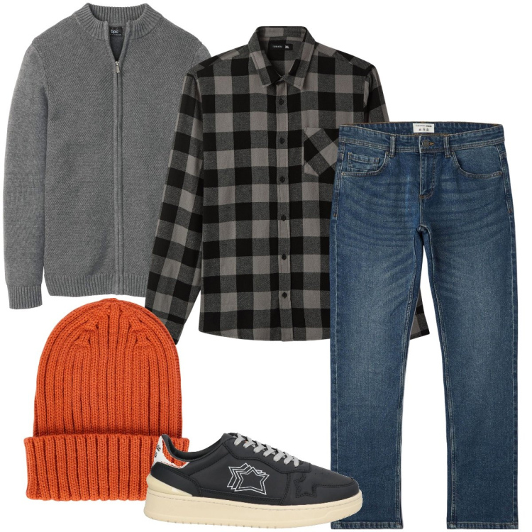 Outfit uomo - Camicie a quadri: ritorno al classico. Stile Casual per Tutti i giorni. Abbinamento con cardigans, sneakers, camicie, jeans, berretti.