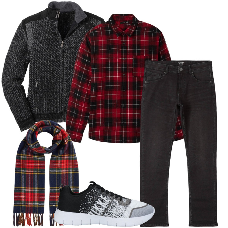Outfit uomo - La camicia a quadri. Stile Casual per Tutti i giorni. Abbinamento con cardigans, sneakers, camicie, jeans, sciarpe.